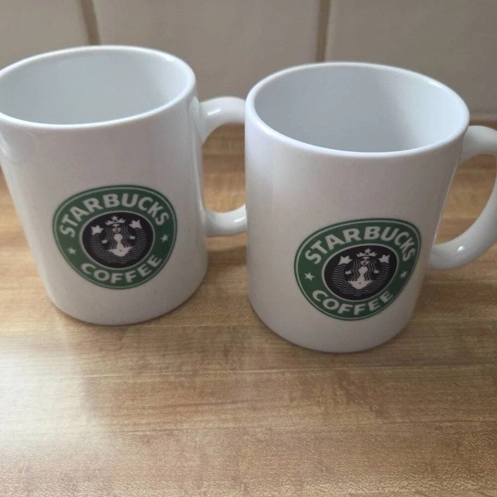 Set of two original Starbucks green logo coffee mugs cups
